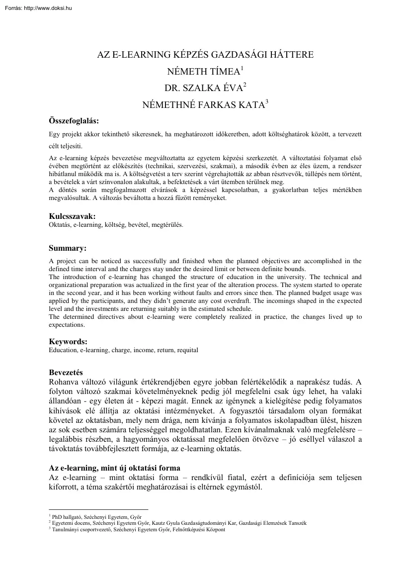 Az E-learning képzés gazdasági háttere