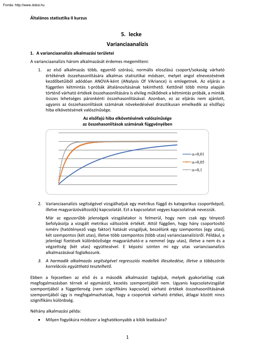 Általános statisztika II kurzus, Varianciaanalízis