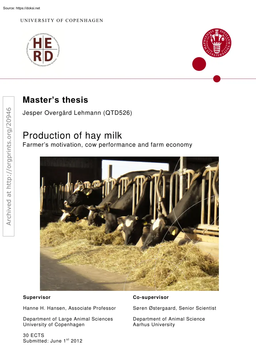 Jesper Overgard Lehmann - Production of hay milk