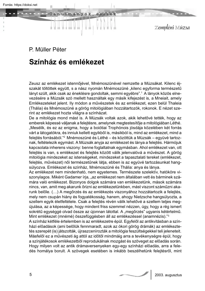 P. Müller Péter - Színház és emlékezet