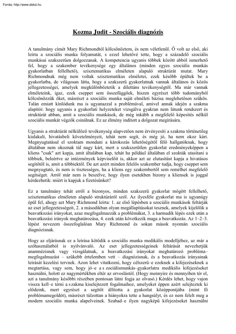 Kozma Judit - Szociális diagnózis (szociális munka)