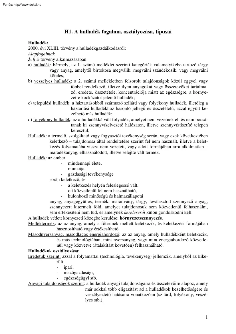 Hulladékgazdálkodás tételek