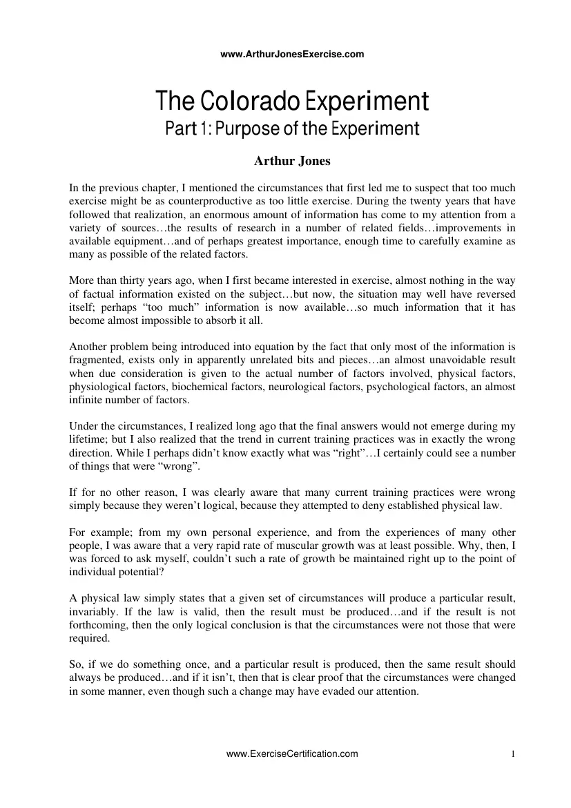 Arthur Jones - The Colorado Experiment