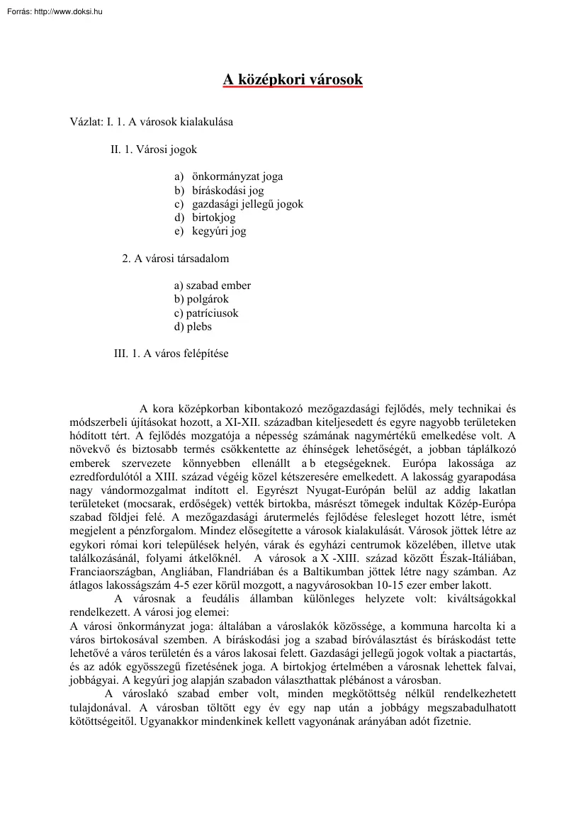 A középkori városok