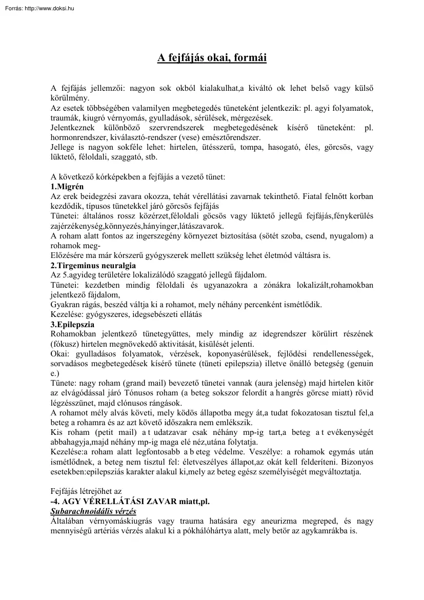 A fejfájás okai, formái