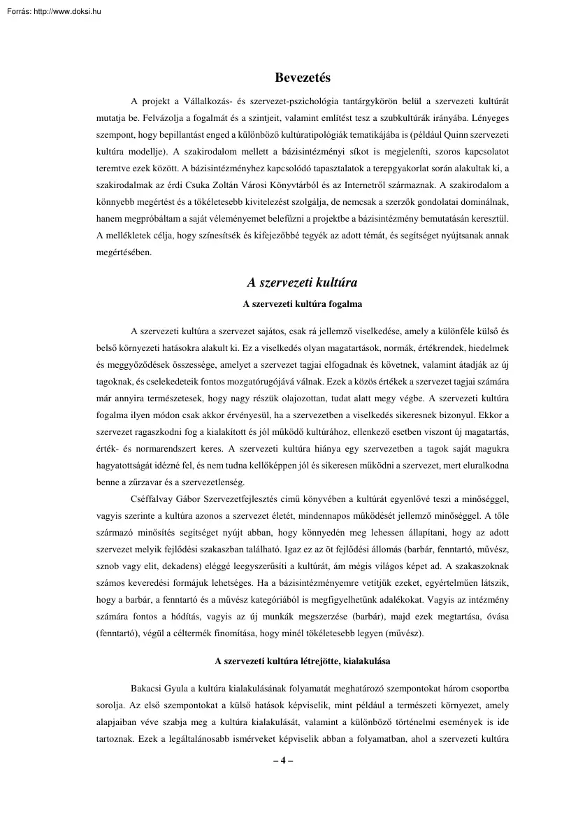 A szervezeti kultúra bemutatása