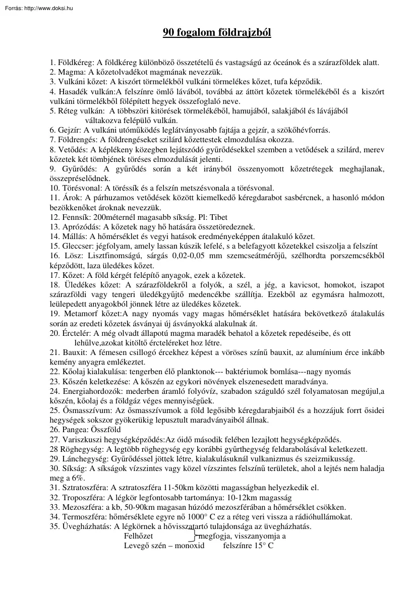 90 fogalom földrajzból