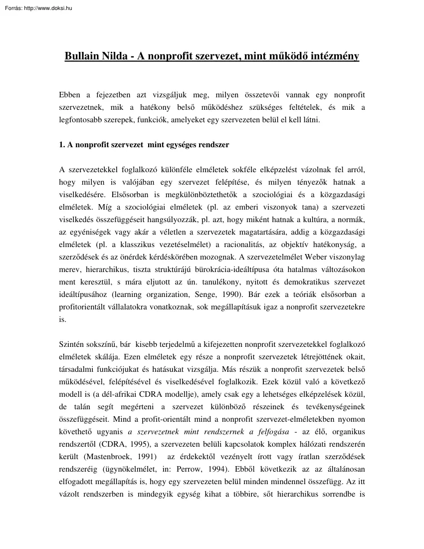 Bullain Nilda - A nonprofit szervezet, mint működő intézmény