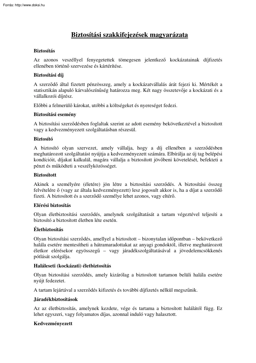 Biztosítási szakkifejezések magyarázata