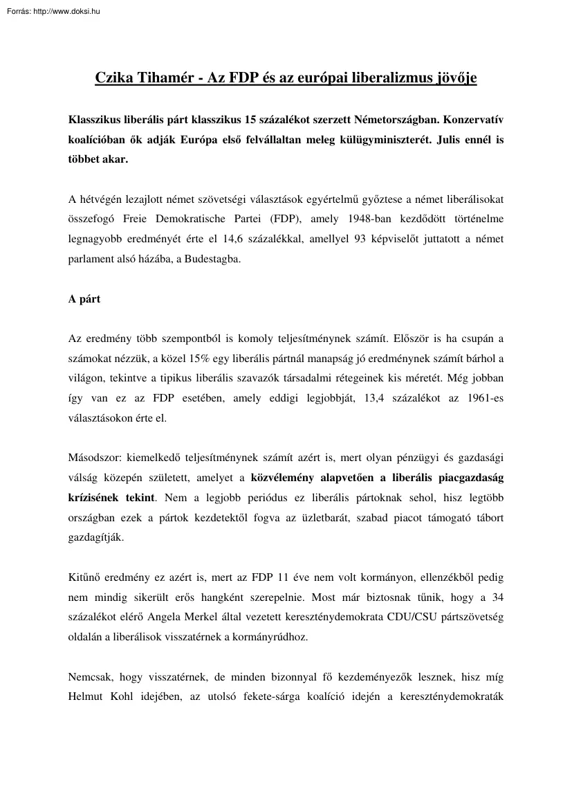 Czika Tihamér - Az FDP és az európai liberalizmus jövője
