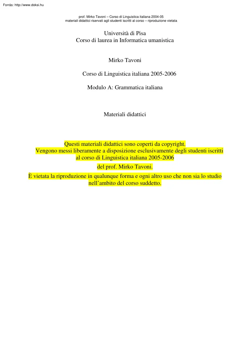 Grammatica italiana, materiali didattici