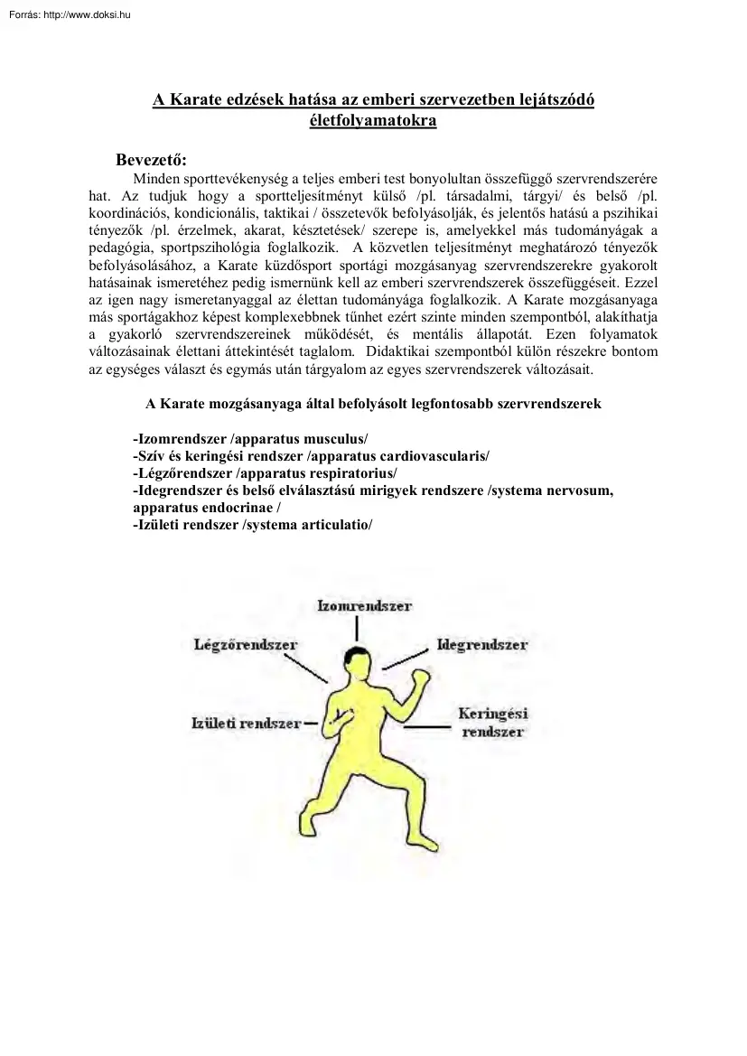 A Karate edzések hatása az emberi szervezetben lejátszódó életfolyamatokra