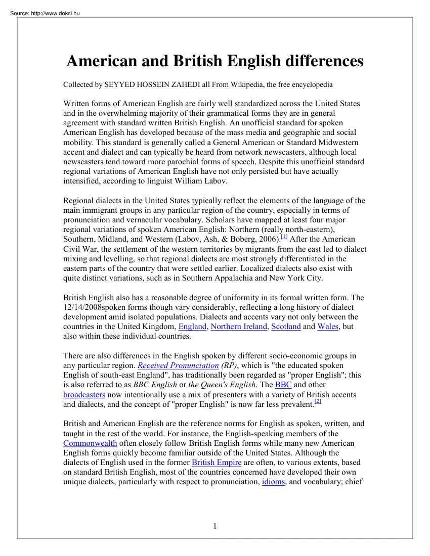 American and British English differences