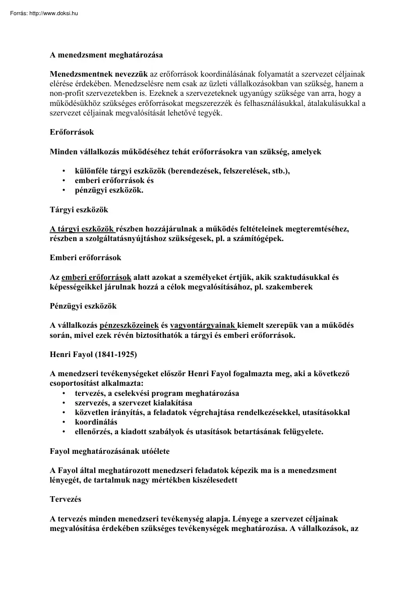 A menedzsment meghatározása