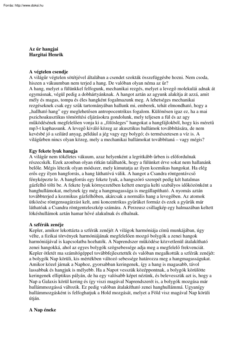 Hargitai Henrik - Az űr hangjai