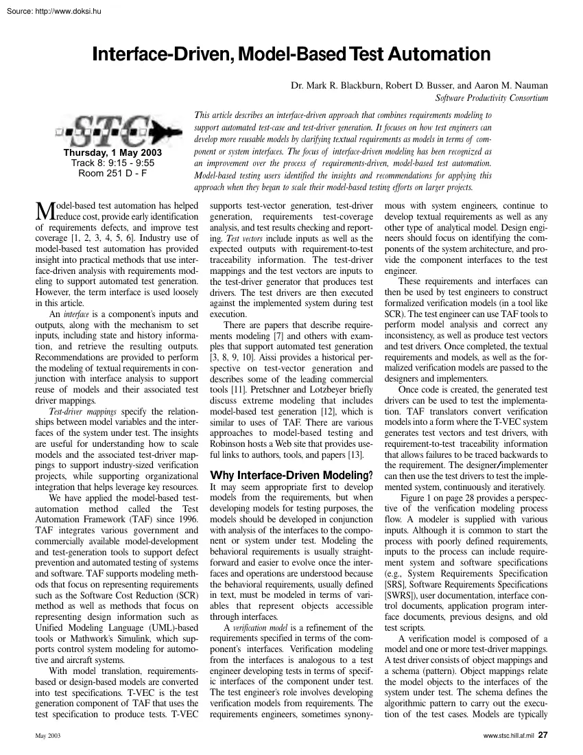 Blackburn-Busser - Interface-Driven, Model-Based Test Automation