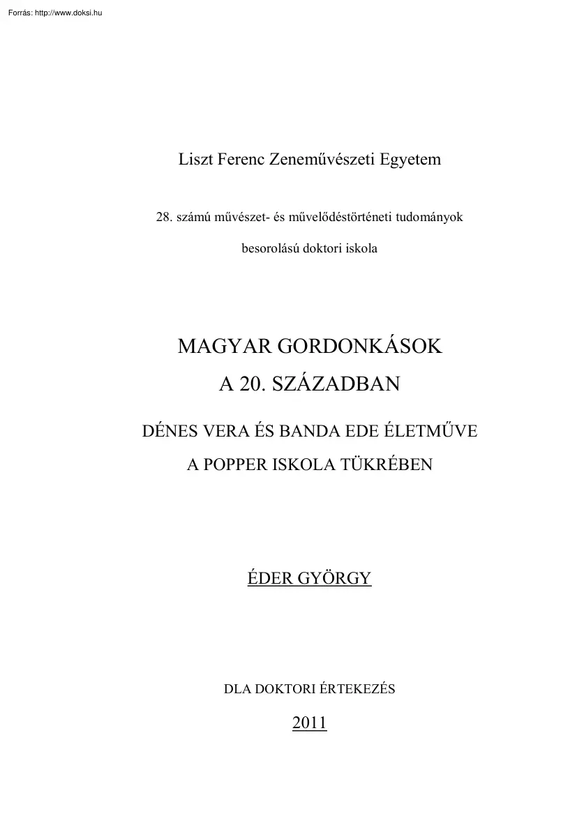 Éder György - Magyar gordonkások a 20. században