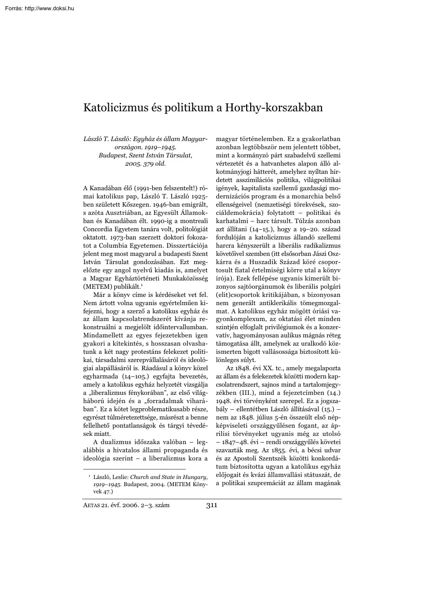 Miklós Péter - Katolicizmus és politikum a Horthy-korszakban