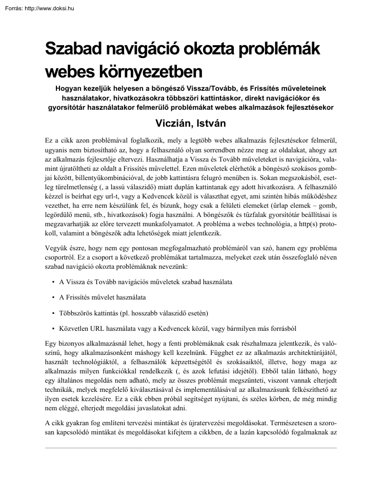 Viczián István - Szabad navigáció okozta problémák webes környezetben