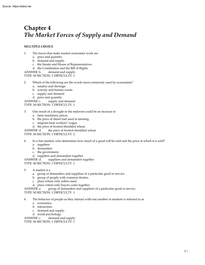 The Market Forces of Supply and Demand