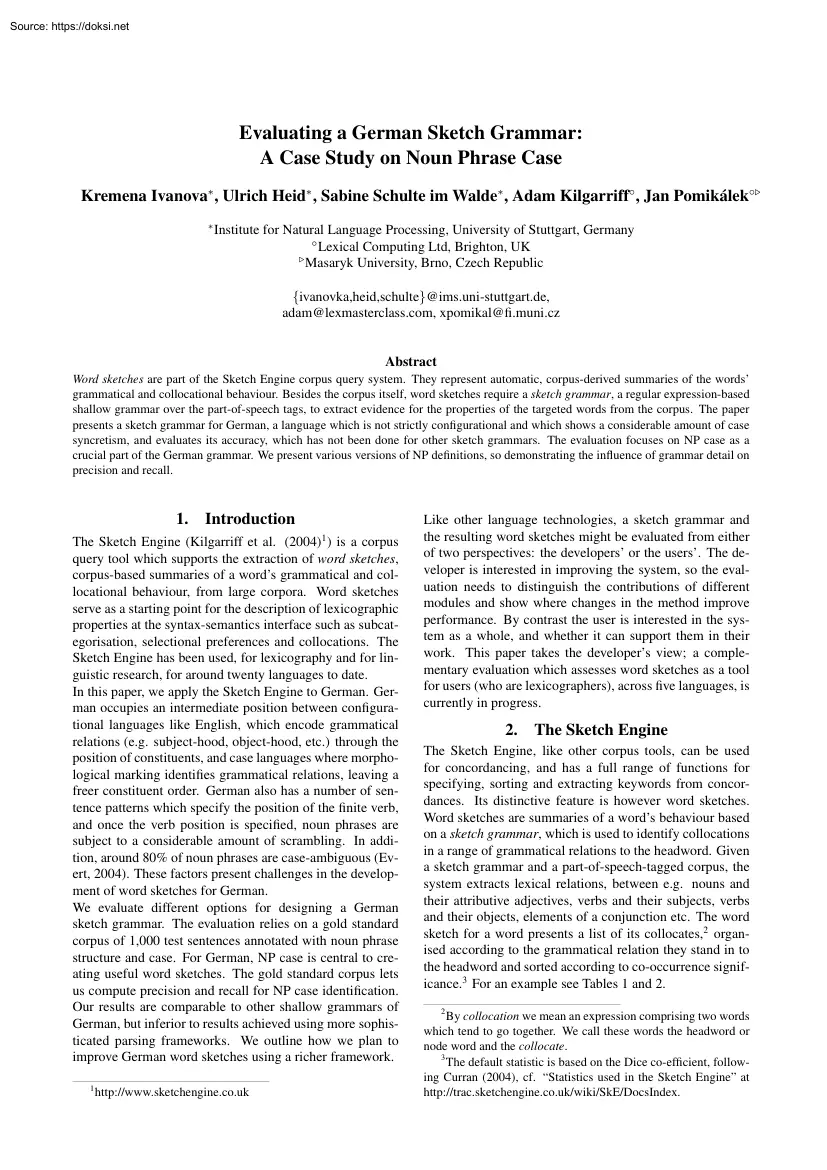 Ivanova-Heid-Walde - Evaluating a German Sketch Grammar, A Case Study on Noun Phrase Case