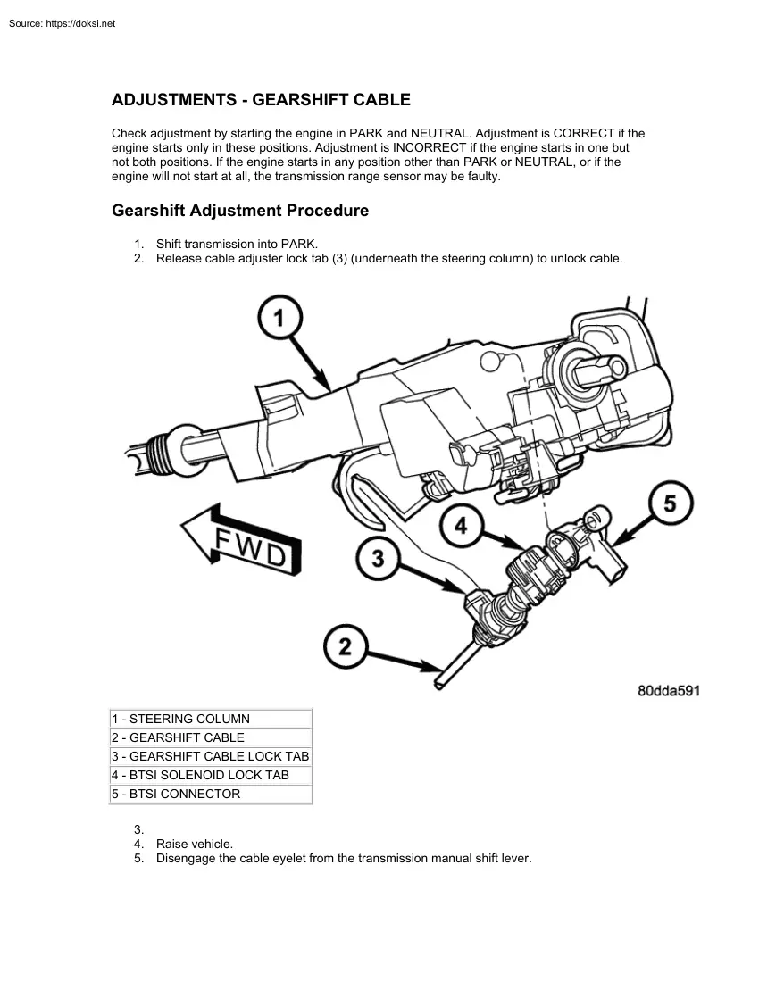 Adjustments, Gearshift Cable
