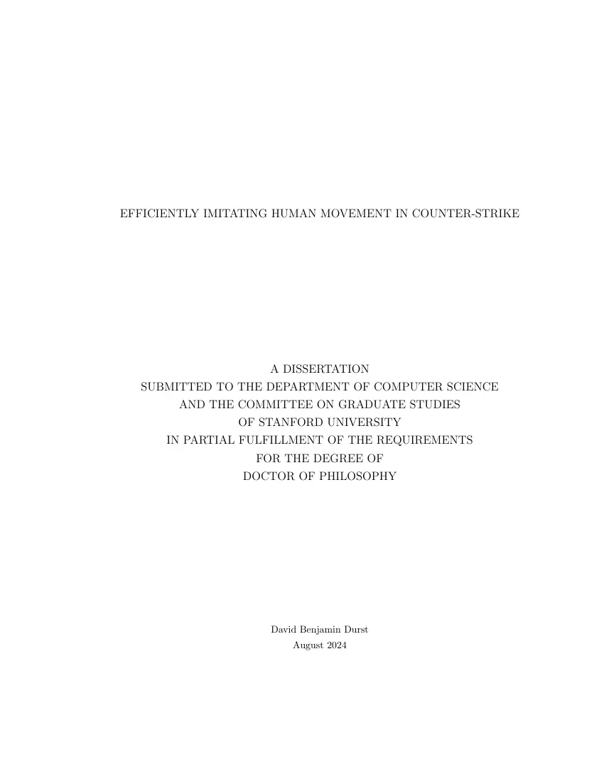 David Benjamin Durst - Efficiently imitating human movement in counter-strike