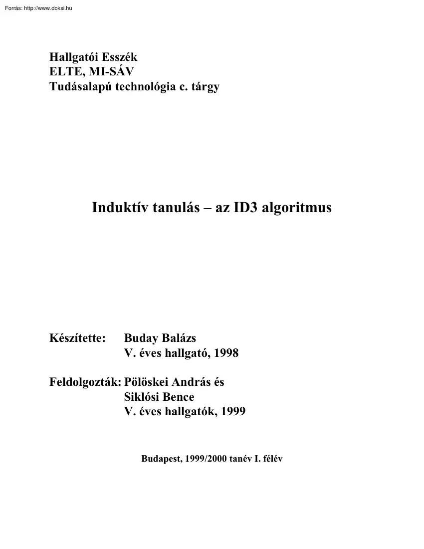 Induktív tanulás, az ID3 algoritmus
