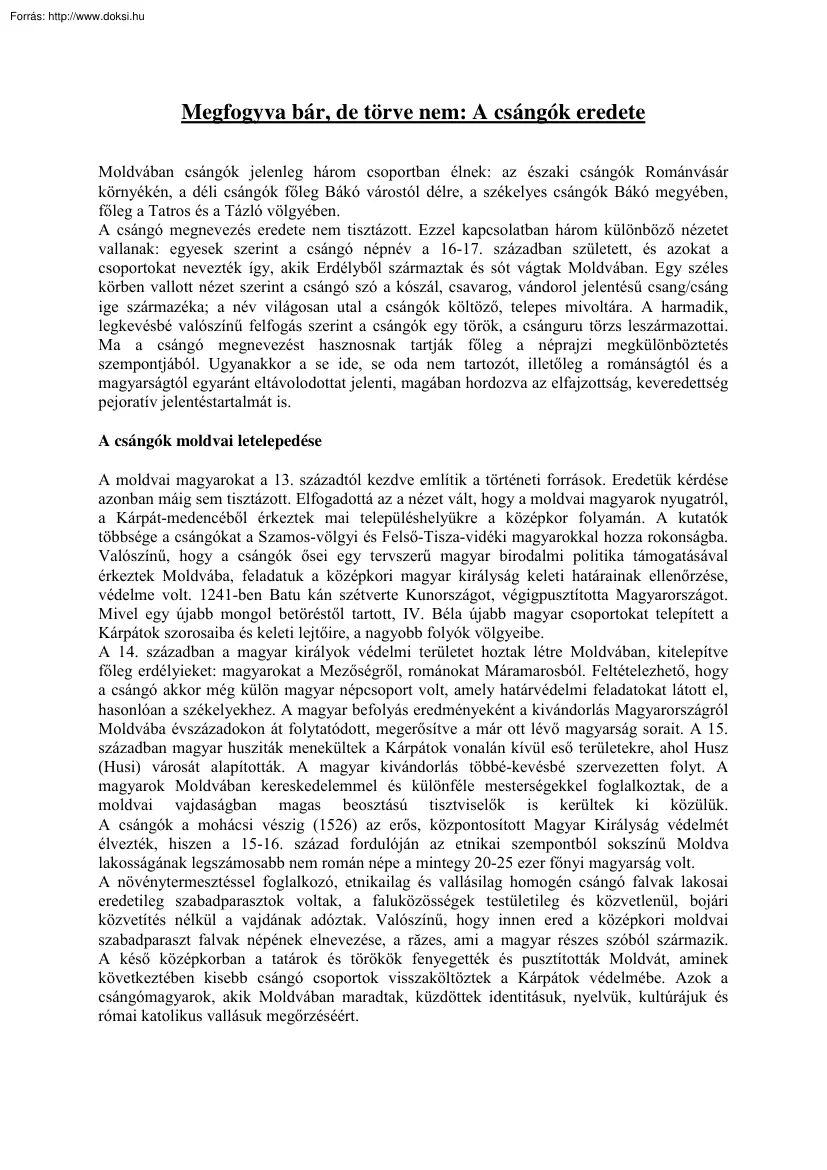 Agyagási Levente - A csángók eredete
