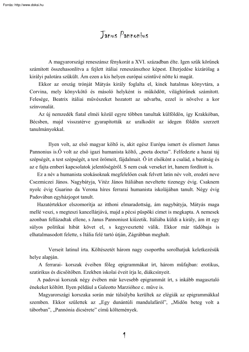 Bagoly Andrea - Janus Pannonius