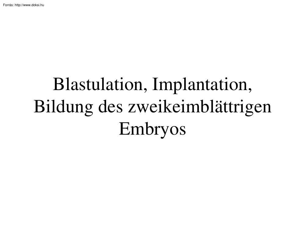 Blastulation, Implantation, Bildung des zweikeimblättrigen Embryos