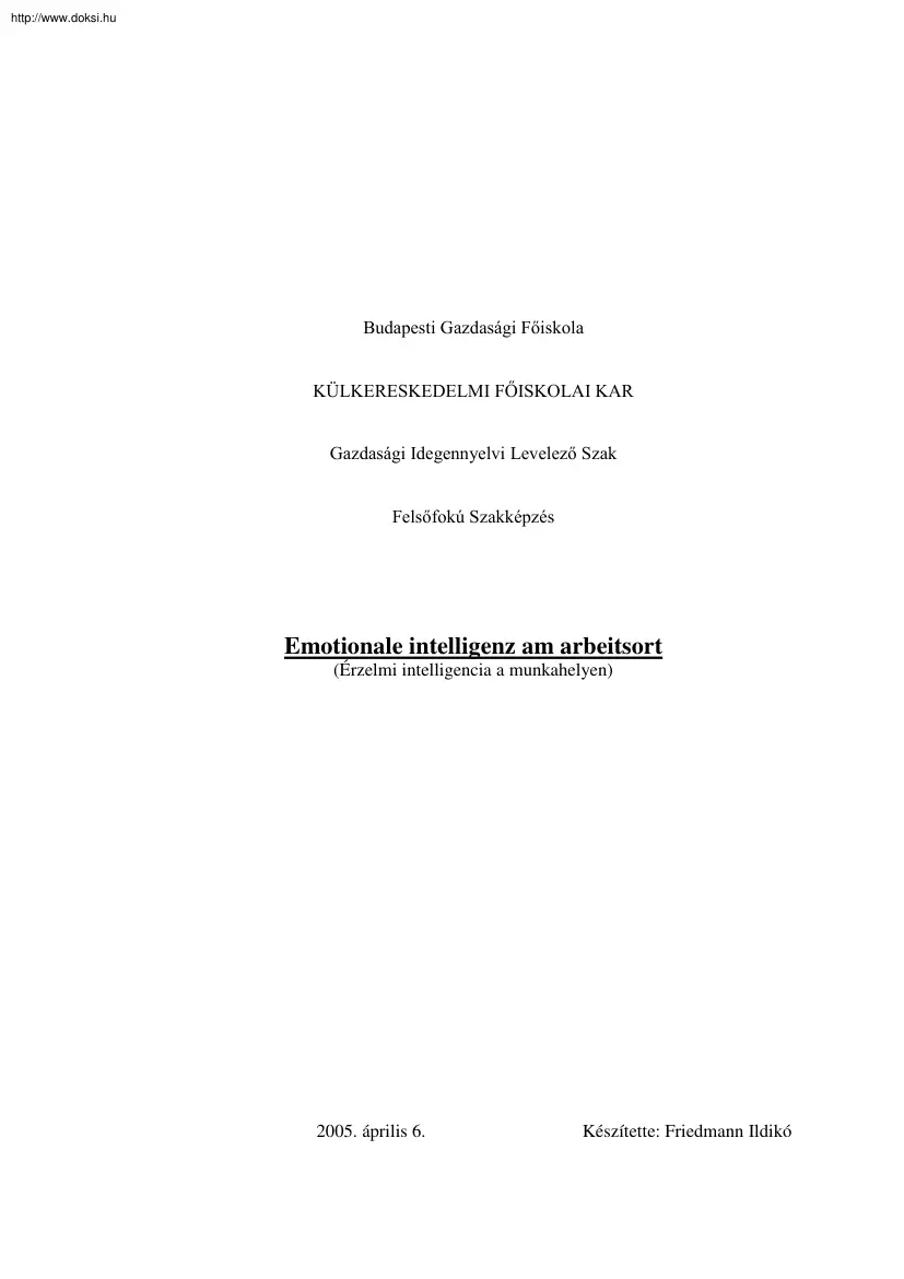Friedmann Ildikó - Emotionale intelligenz am arbeitsort