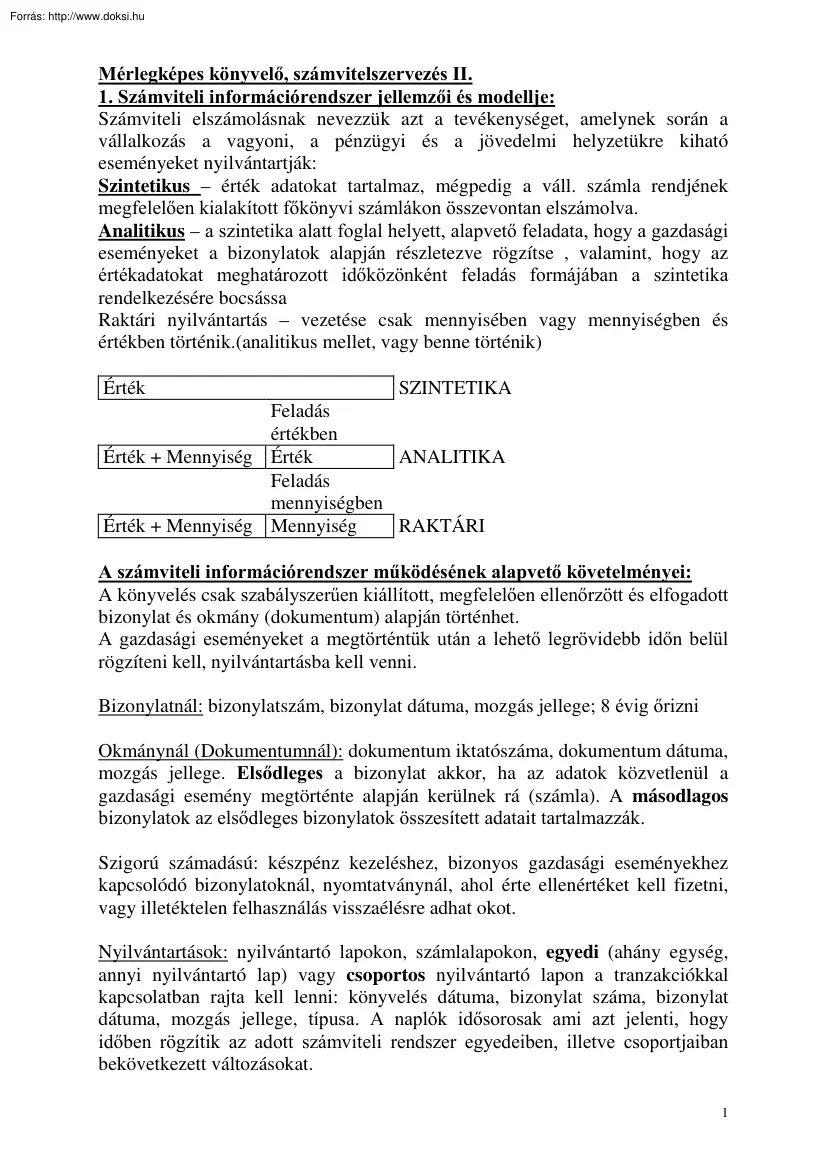 Mérlegképes könyvelő, számvitelszervezés elmélet II