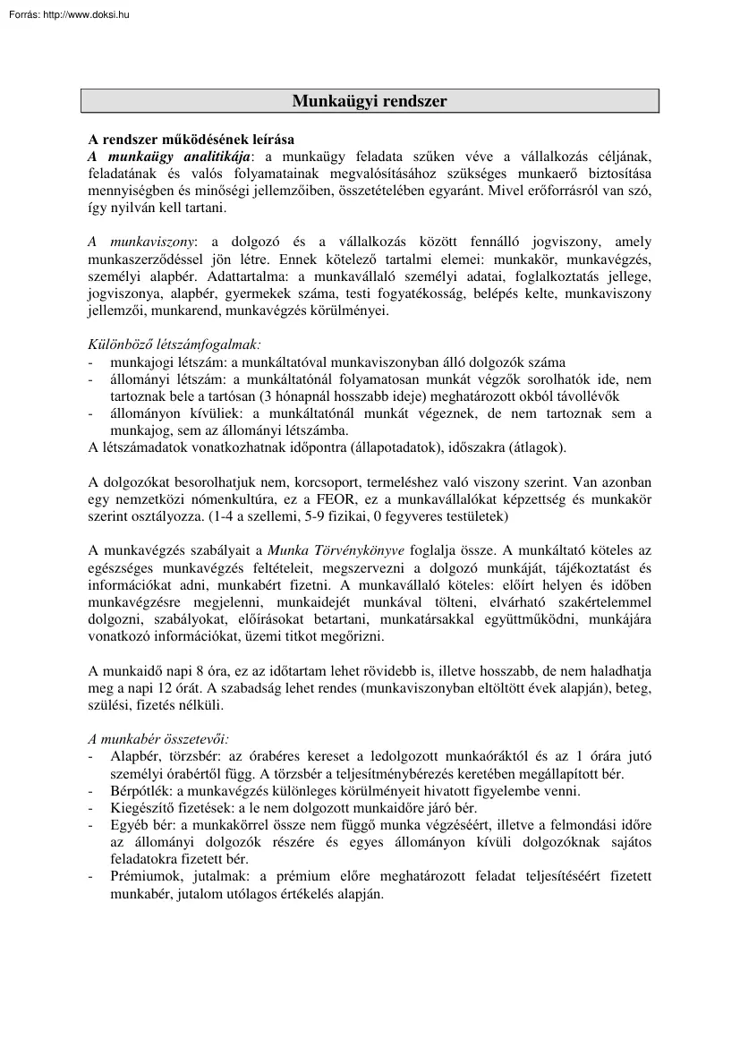 Simon Szilvia - Munkaügyi rendszer