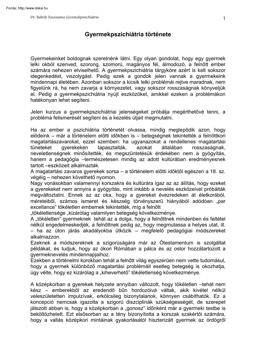 A gyermekpszichiátria története