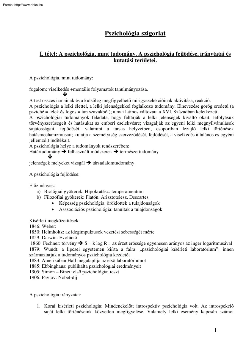 Pszichológia szigorlat, 2003