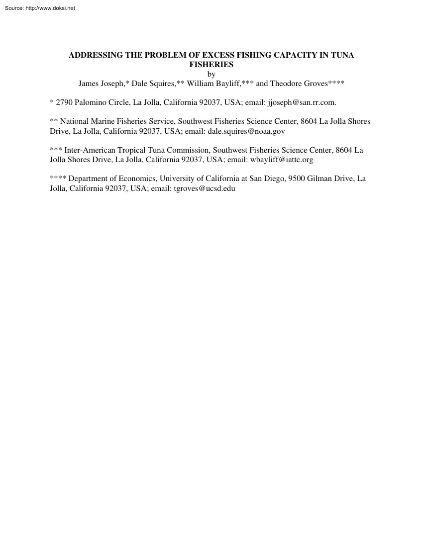 Addressing the Problem of Excess Fishing Capacity in Tuna Fisheries