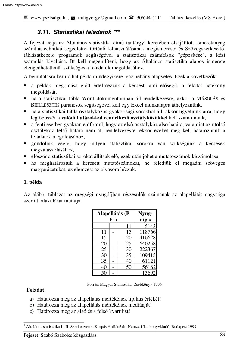 Rádi György - Statisztikai feladatok
