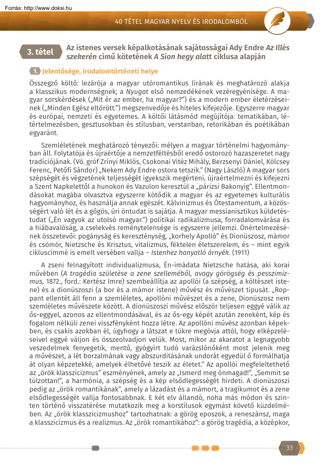 Az istenes versek képalkotásának sajátosságai Ady Endre Az Illés szekerén című kötetének