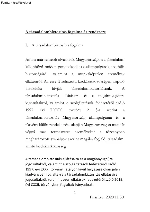 A társadalombiztosítás fogalma és rendszere