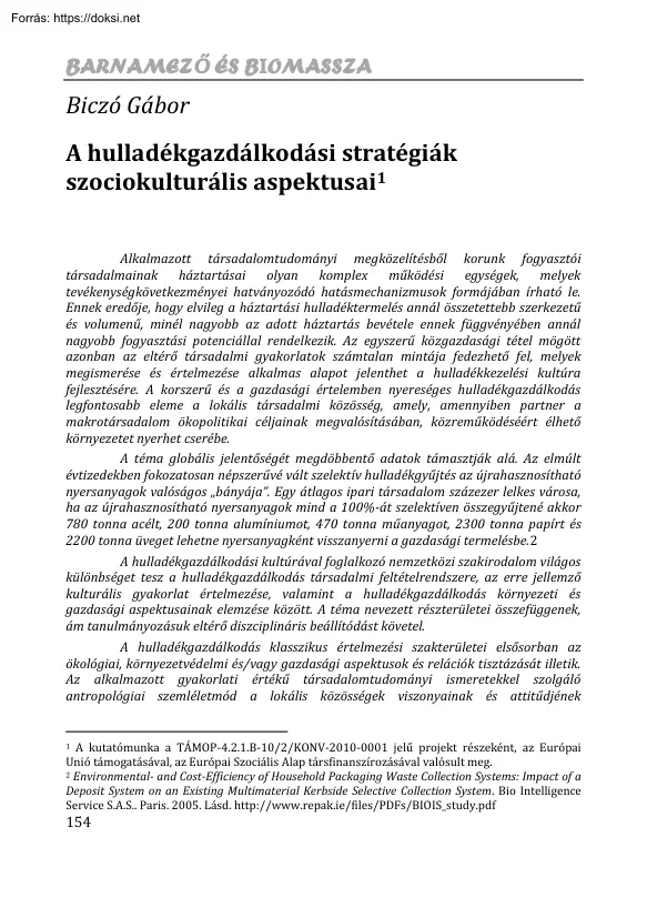 Biczó Gábor - A hulladékgazdálkodási stratégiák szociokulturális aspektusai
