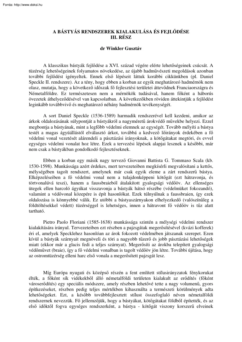 Dr. Winkler Gusztáv - A bástyás rendszerek kialakulása és fejlődése III