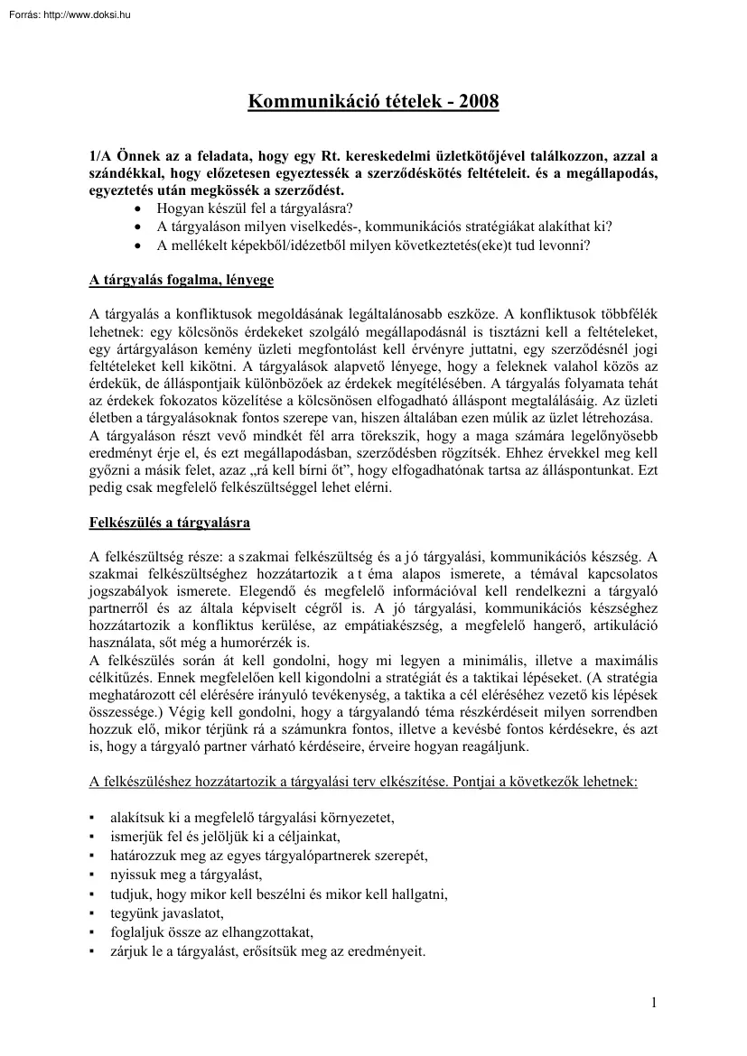 Kommunikáció tételek, 2008