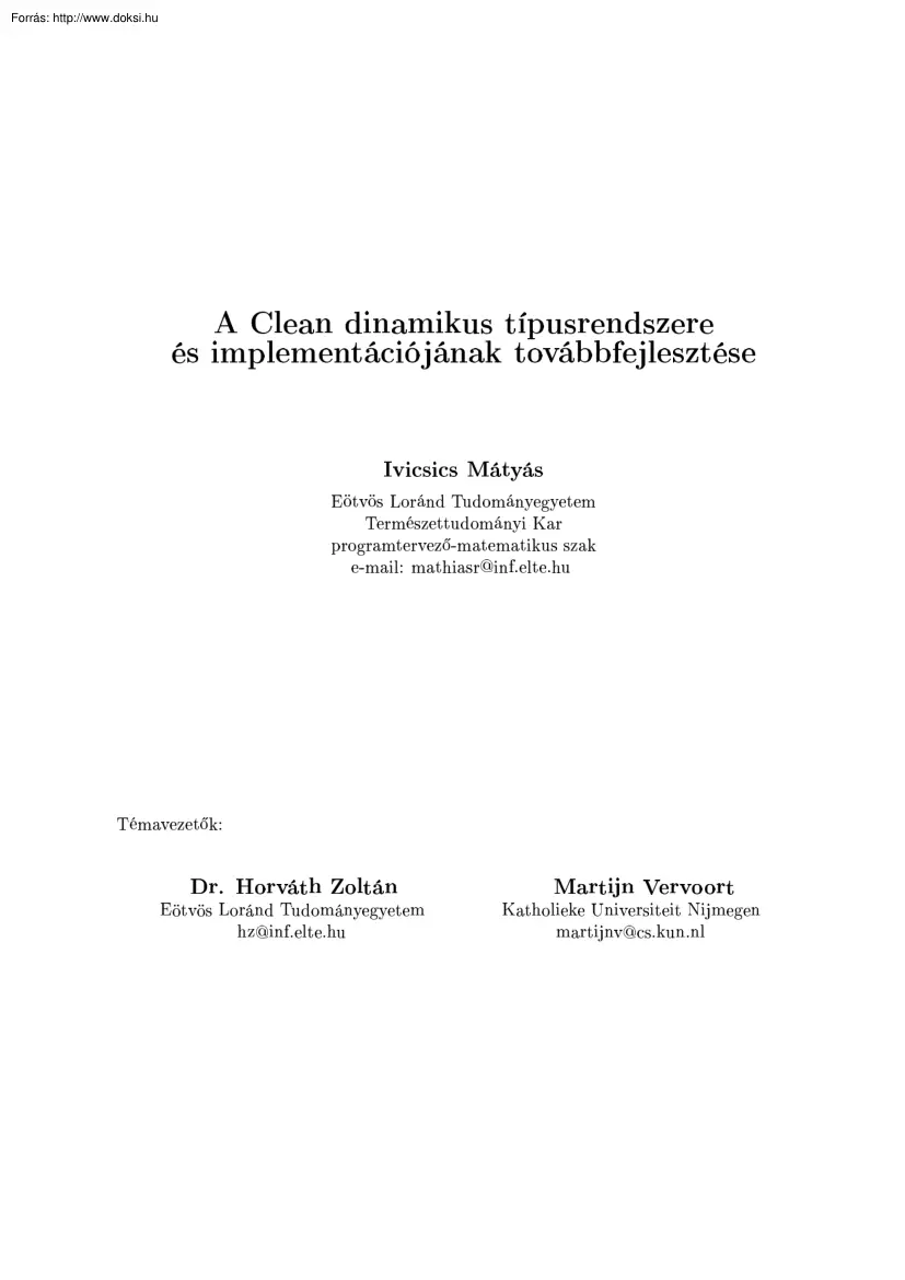 Ivicsics Mátyás - A Clean dinamikus típusrendszere
