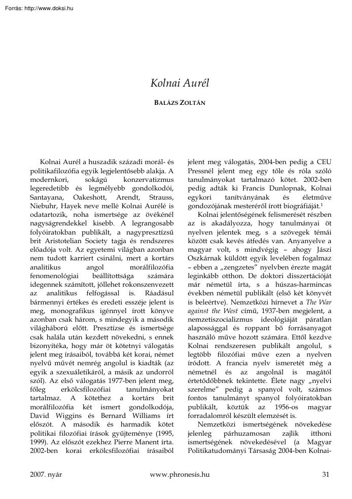 Balázs Zoltán - Kolnai Aurél