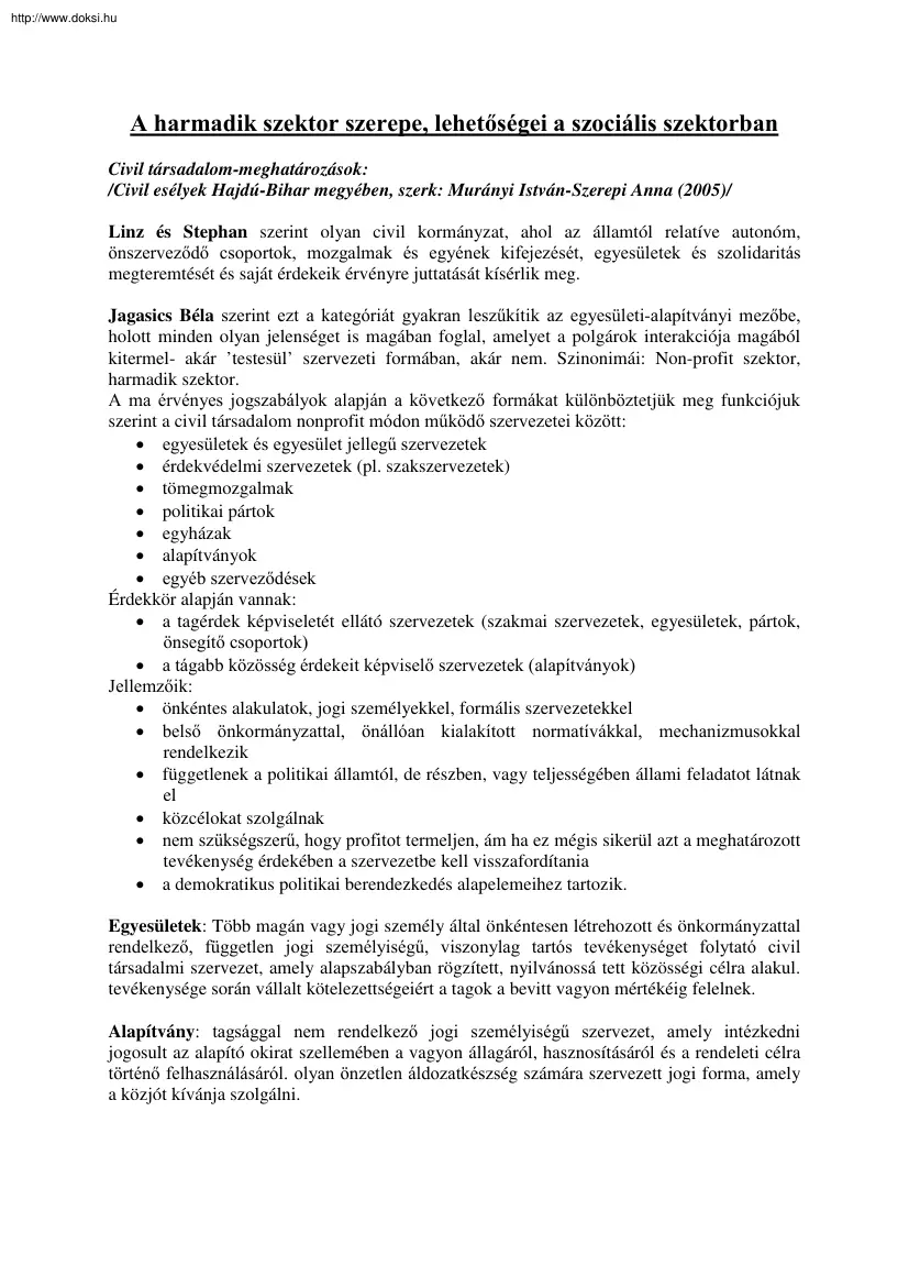 Dávid Andrea - A harmadik szektor szerepe, lehetőségei a szociális szektorban