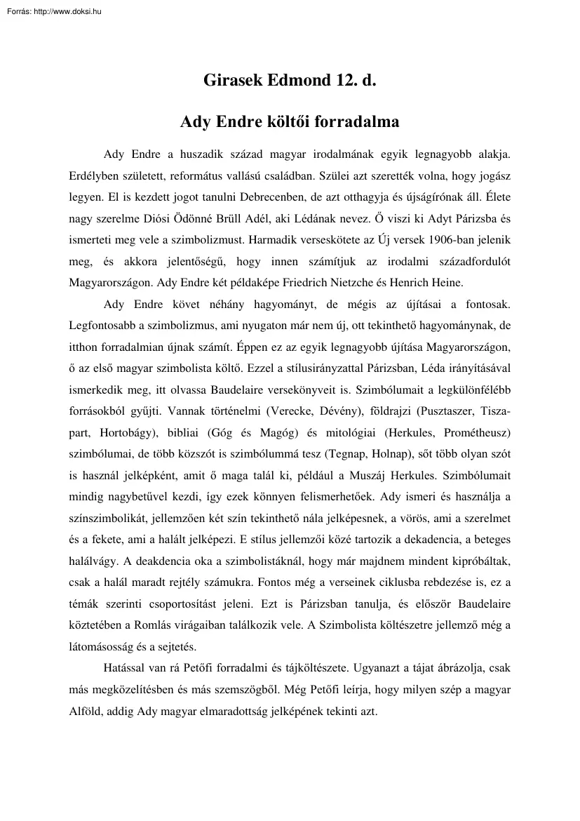 Girasek Edmond - Ady Endre költői forradalma