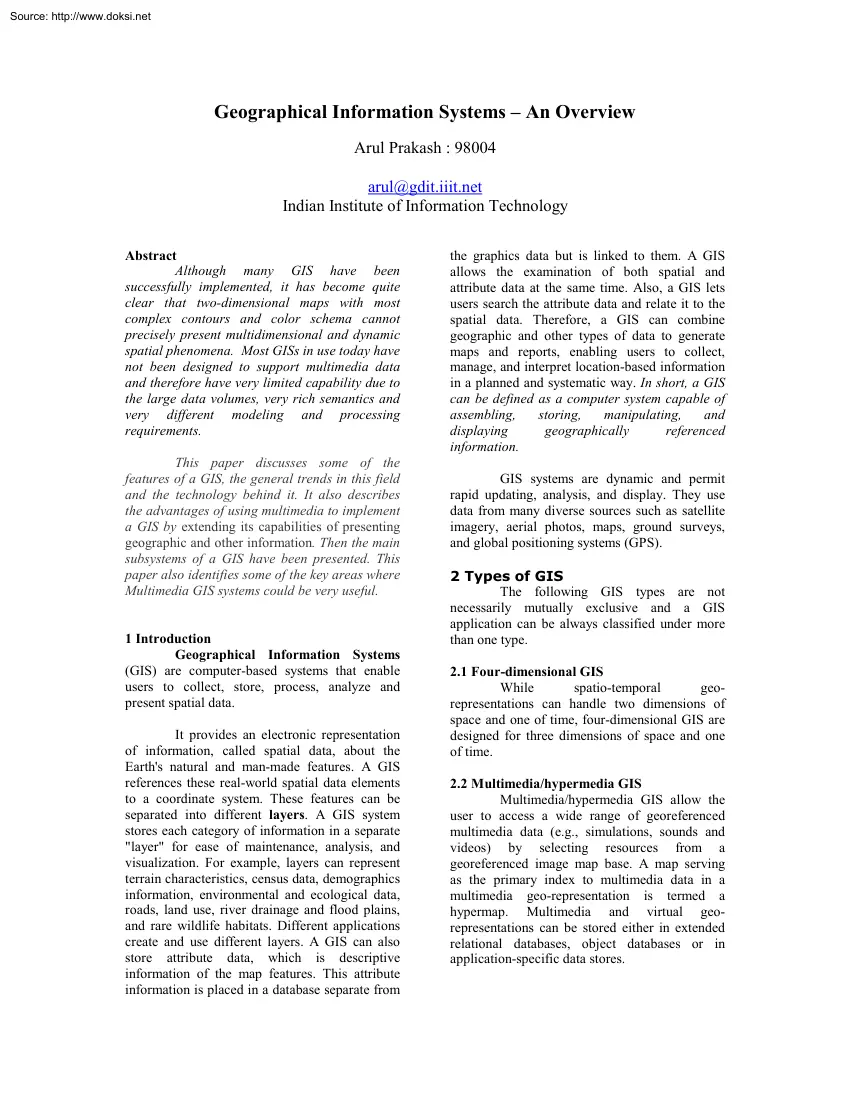 Arul Prakash - Geographical Information Systems, An Overview