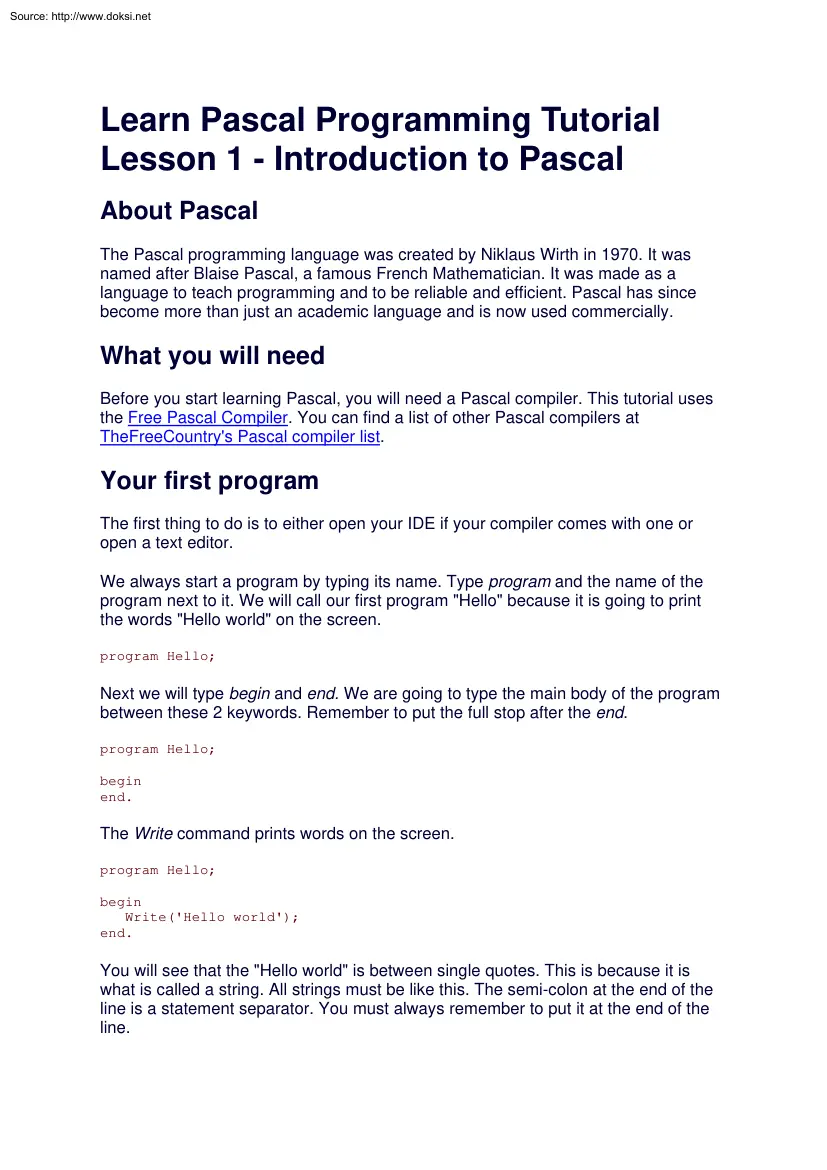 Learn Pascal Programming Tutorial - Introduction to Pascal