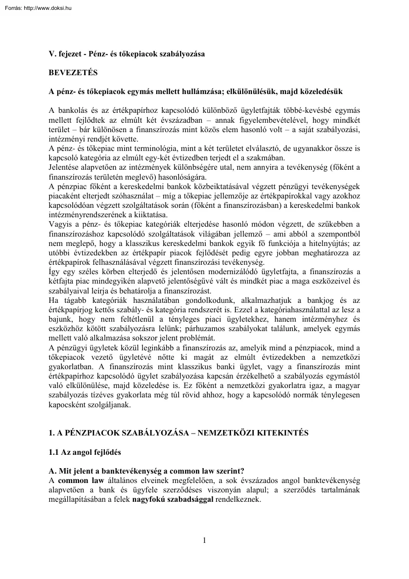 Pénz- és tőkepiacok szabályozása